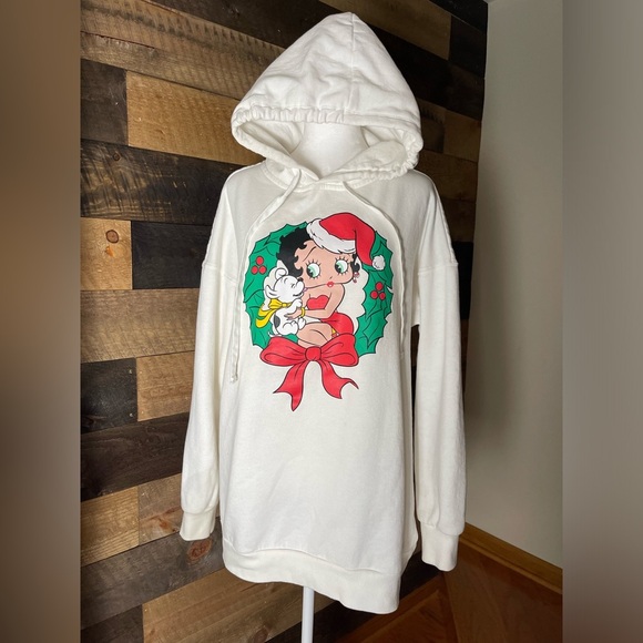 Santa Betty Boop Christmas Wreath Women Plus Size 1X Hoodie - Picture 1 of 7